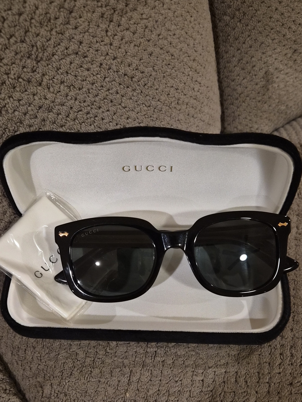 Gucci Black Square Sunglasses with Gold Accents